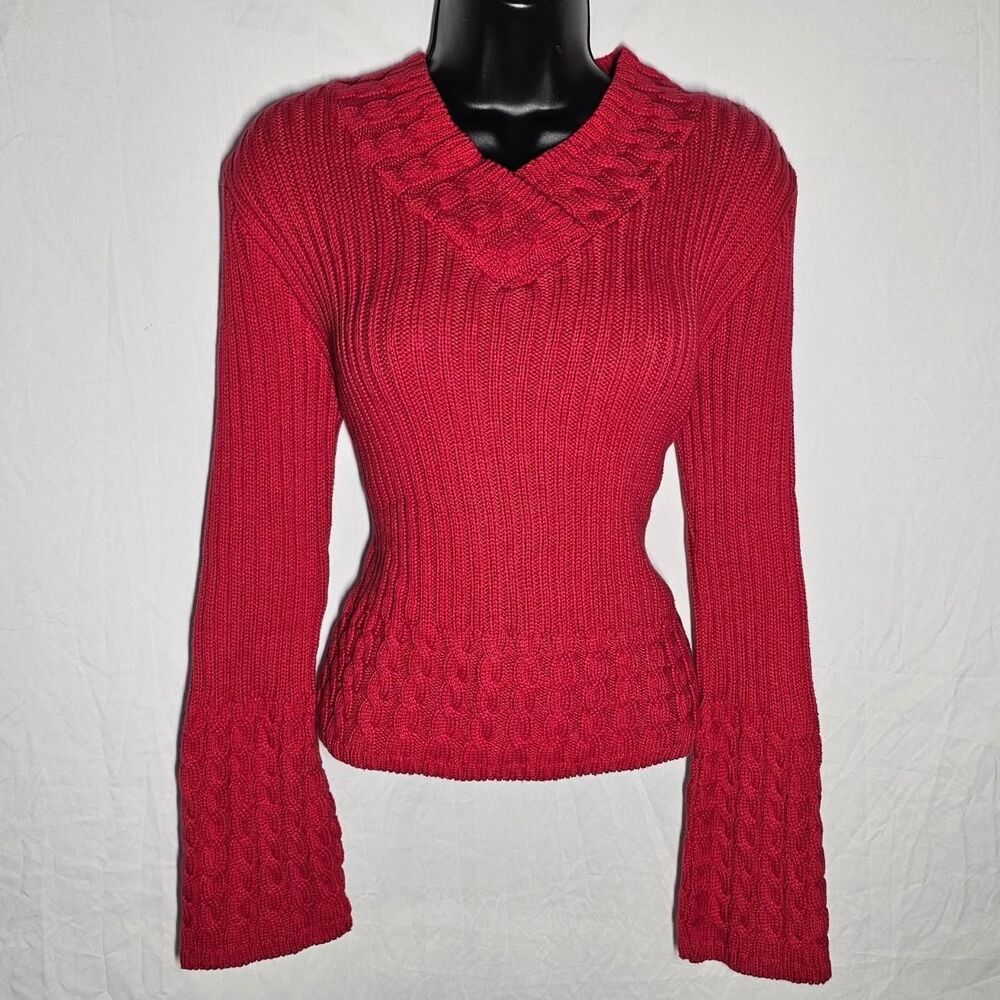red ribbed vintage y2k deadstock flared sleeve sweater